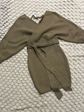 Lulu's Olive Green Long Sleeve Knit Belted Dress